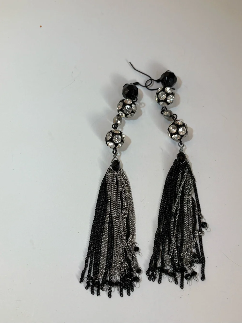 Crystal and Black Tassel Drop Earrings - Elegant Women’s Jewelry